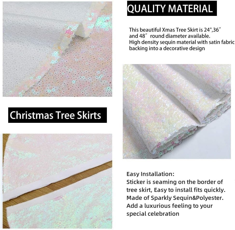 B-COOL 48 Inch Christmas Tree Skirt Large Sequin Tree Skirt Carpets White - Image 5