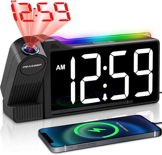 Peakeep Projection Alarm Clock for Bedroom Ceiling with Colorful Nightlight by PEAKEEP