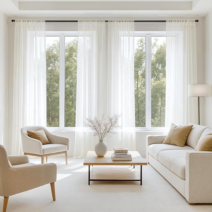 MIULEE Ivory Sheer Curtains 84 Inches Long, 4 Panels Set, Light Filtering Rod Pocket Voile Drapes for Living Room and Bedroom, Airy Soft Fabric Window Treatments, 42 x 84 Inches