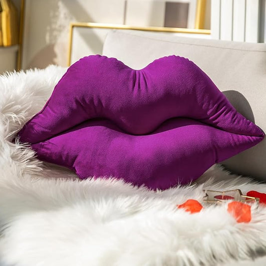 Ashler Lips Throw Pillows Smooth Soft Velvet Insert Included Cushion for Couch Bed Living Room, Purple, 24 X 12 inches