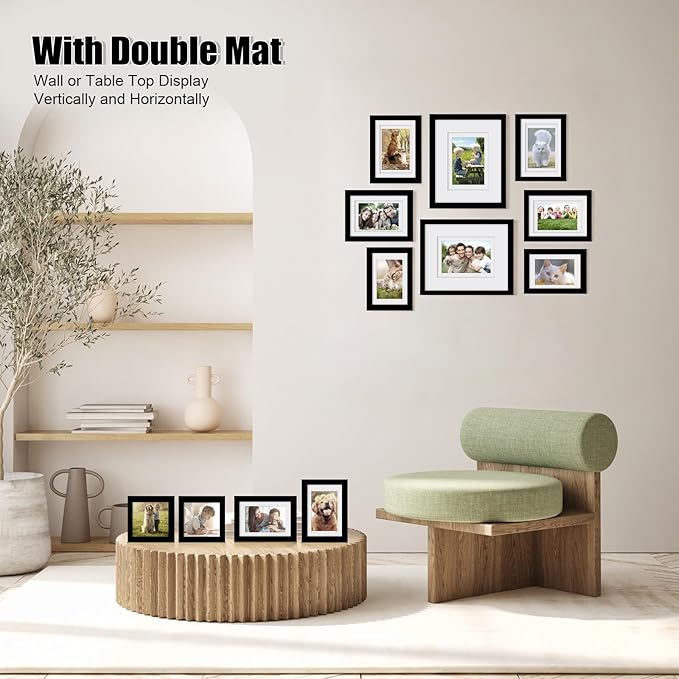 Egofine 12 Pack Black Gallery Wall Frame Set Solid Wood Picture Frame Collage Wall Art Decor for Home Decoration,Hanging or Tabletop Display,Include Multi-Size Two8x10, Four5x7,Four4x6,Two4x4