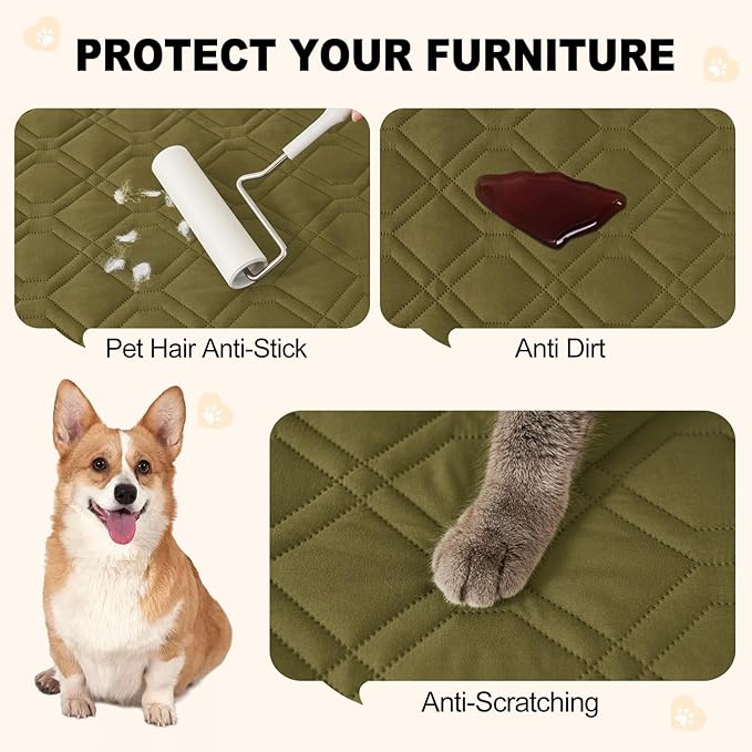 Smiry Reversible Waterproof Couch Covers for Sofa, Washable Dogs Pet Couch Covers for 3 Cushion Sofa Pet Friendly, Water Resistant Furniture Protector Slipcover, Geometric (82"x120", Green/Navy)