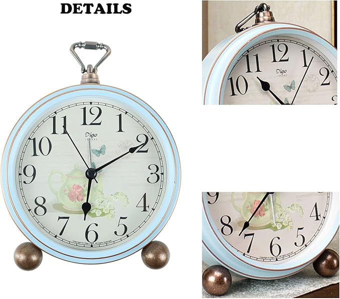 Maxspace 5.2in Desk Clock, Retro Silent Analog Clock Non-Ticking & Battery Operated with Quartz Movement,Clock Decor for Bedroom Living Room - Image 5