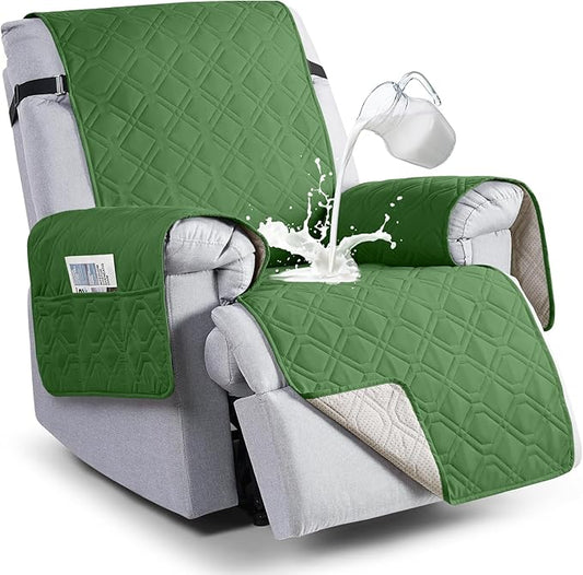 VANSOFY 100% Waterproof Recliner Chair Covers, Recliner Cover Non-Slip Dog Chair Cover Furniture Protector Washable Slipcover with Pocket, Elastic Straps for Pets, Dogs(Vine Green, 20")