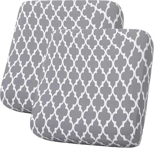hyha Printed Couch Cushion Covers, Floral Sofa Covers Washable for 2 Cushion Couch, Stretch Pattern Outdoor Cushion Covers for Patio Furniture with Elastic Bottom(2 Packs, Moroccan Light Gray)