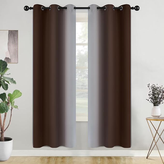 COSVIYA Curtains & Drapes Ombre Brown Curtains 72 inch Long 2 Panels Set, Grommet Room Darkening Light Blocking Insulated Thermal Gradient Window Panels for Bedroom/Living Room,42x72 inches