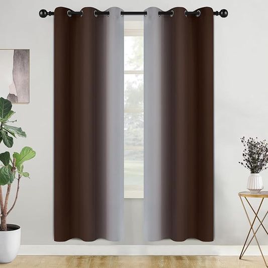 COSVIYA Curtains & Drapes Ombre Brown Curtains 72 inch Long 2 Panels Set, Grommet Room Darkening Light Blocking Insulated Thermal Gradient Window Panels for Bedroom/Living Room,42x72 inches