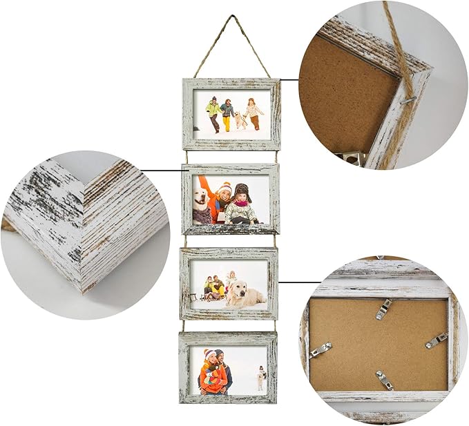 SESEAT 4x6 Wall Hanging Picture Frames Collage with 8 Opening Distressed White Frames,2 Packs