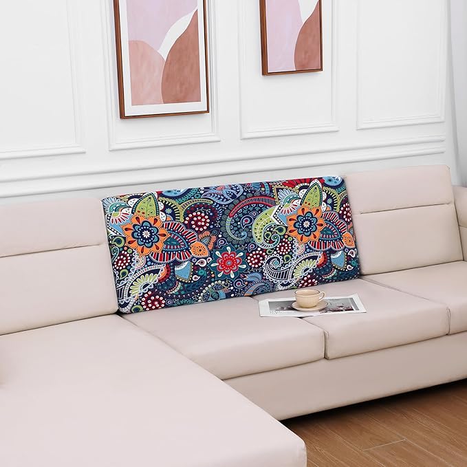 hyha Printed Couch Cushion Covers, Floral Sofa Covers Washable for Cushion Couch, Stretch Pattern Outdoor Cushion Covers for Patio Furniture with Elastic Bottom(Back Cover L, Paisley)