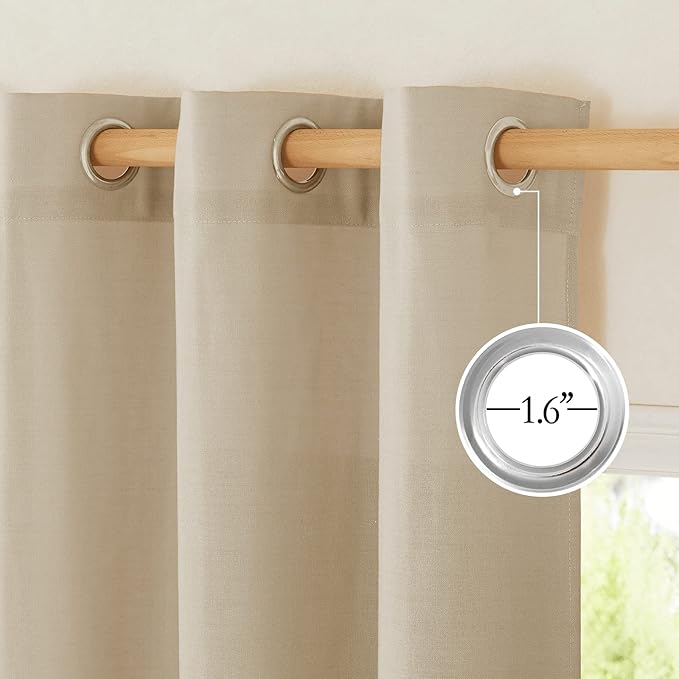 NICETOWN Thick Linen Curtains Privacy with Light Filtering, Grommet Semi Sheer Not See Through Linen Blend Curtain Drapes Vintage & Rustic for Farmhouse / Living Room, Angora, W55 x L84, 2 Panels