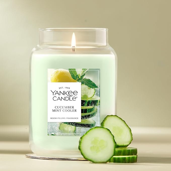 Yankee Candle Cucumber Mint Cooler, Scented Candle, 22oz Large Jar with up to 150 Hour Burn Time, Giftable