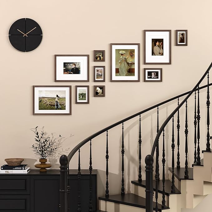 Egofine Picture Frame Set 10 Pack, Picture Frames Collage Wall Decor with Two 12x16,Two 11x14,Two 5x7,Two 4x6,Two 4x4 for Wall and Tabletop, Made of Solid Wood, Covered by Plexiglass, Rustic Brown