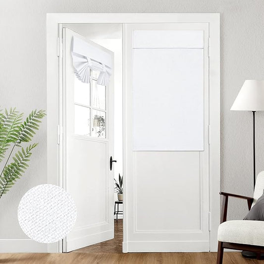 HOMEIDEAS 100% Linen Blackout French Door Curtains, Privacy Door Window Curtains, 26 X 40 Inch Room Darkening Blinds, Thermal Insulated Shades for Bedroom, 1 Panel, Pure White