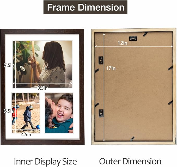 Golden State Art 12x17 Dark Brown Wood Picture Frame - White Mat for 8x10 and 5x7 Photos - Real Glass, Sawtooth Hanger, Swivel Tabs - Wall Mounting - Great for Posters, Weddings, and Engagements