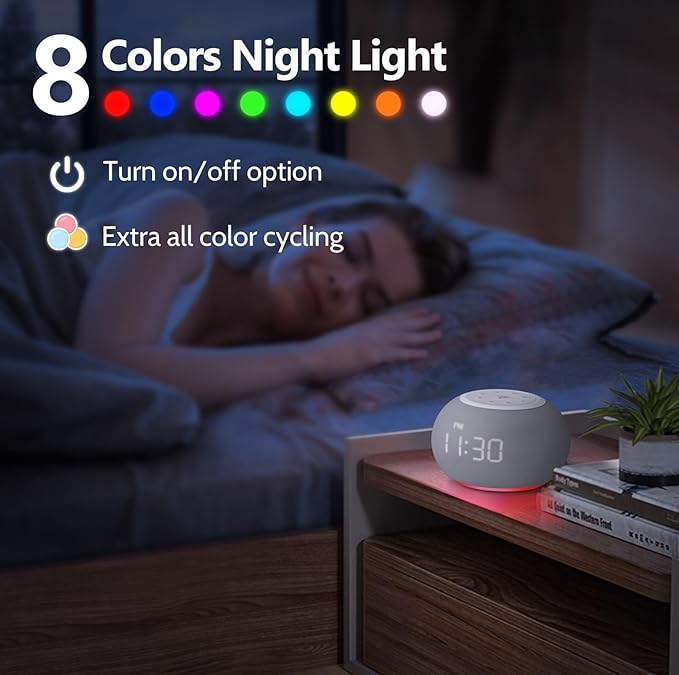 REACHER Auto-Dimmable Sound Machine Alarm Clock with 20 Sounds&Night Light | Auto-dimming LED display, 20 soothing sounds, sleep timer, precise volume, night light, white noise soother for bedrooms - Image 6