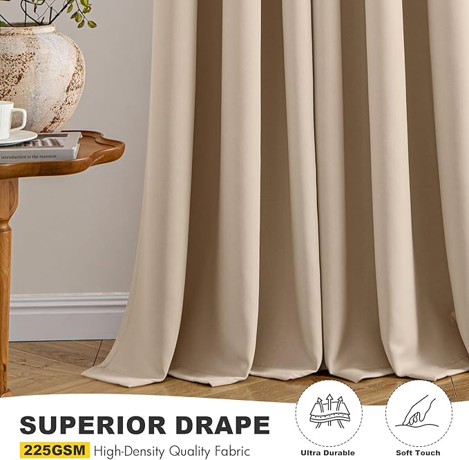 MIULEE Beige Blackout Curtains for Bedroom Living Room 90 Inches Long 2 Panels, Thermal Insulated Room Darkening Drapes Grommet Noise Reducing Light Blocking Window Treatments 40x90 Inch