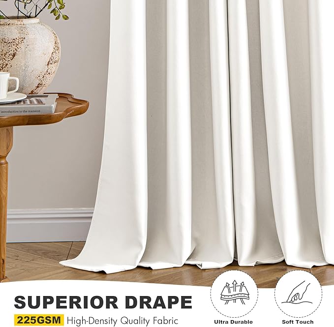 MIULEE Ivory Blackout Curtains for Bedroom Living Room 63 Inches Long 2 Panels, Thermal Insulated Room Darkening Drapes Grommet Noise Reducing Light Blocking Window Treatments 40x63 Inch