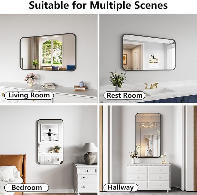 Koonmi Metal Framed Bathroom Mirror, 24"X42" Anti-Rust Bathroom Vanity Mirror, High-Definition Tempered Glass Bathroom Mirrors for Over Sink, Modern Decorative Wall Mirror for Restroom
