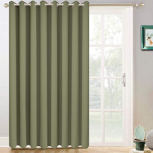Yakamok Extra Wide Blackout Curtain for Sliding Glass Door, Grommet Thermal Insulated Room Divider Curtain 100W x 84L inch, Room Darkening Patio Curtain,8.3ft Wide x 7ft Tall, 1 Panel,Sage