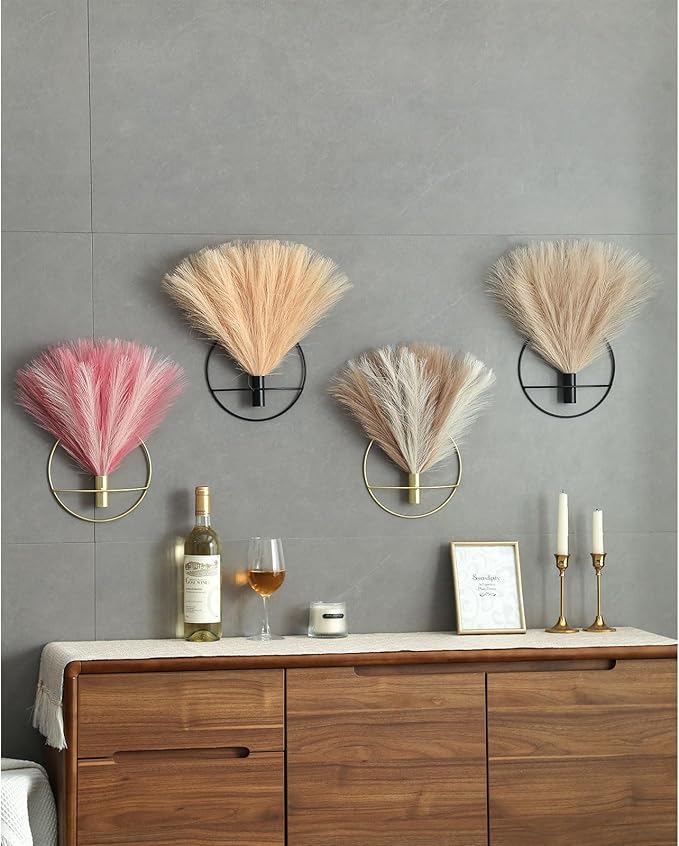 Pretty Jolly Boho Wall Decor Pampas, Wall-Mounted Metal Wall Art, Hanging Artificial Plant, Wall Decor for Living Room, Bedroom, Bathroom, Office, Dorm, Modern wall Decor (2 Pack)