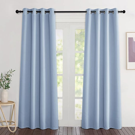 NICETOWN Blackout Vintage Blue Curtains 84 inches Long, Grommet Room Darkening Thermal Insulated Sound Dampening Window Treatments for Bedroom/Home Office, 2 Panels, W46 x L84