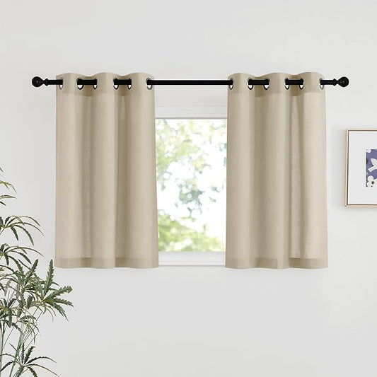 NICETOWN Angora Linen Kitchen Window Curtains Over Sink, Grommet Thick Linen Angora Short Window Treatments Privacy Assured with Light Filtering for Bedroom/Bathroom, W34 x L36, 2 Panels