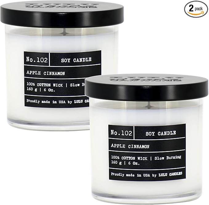 Lulu Candles | Apple Cinnamon | Luxury Scented Soy Jar Candle | Hand Poured in The USA | Highly Scented & Long Lasting (6 Oz. 2 Pack)