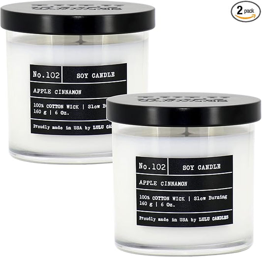 Lulu Candles | Apple Cinnamon | Luxury Scented Soy Jar Candle | Hand Poured in The USA | Highly Scented & Long Lasting (6 Oz. 2 Pack)