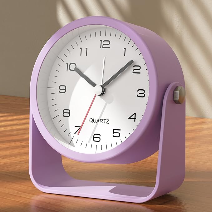 AYRELY?? 3.5 Inch Small Analog Alarm Clocks,Battery Operated Desk Clock,Cute Table Clock with Light???Adjustable Angle for Travel,Bedside,Bedroom,Kids,Living Room Decor (Purple)