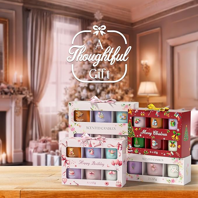 Scented Candles, Scented Candle Gift Set for Stress Relief, 6 Votive Candles for Women and Men, Birthday Candle Gifts for Women, Christmas Candles for Women (6 Colors, 14 oz)