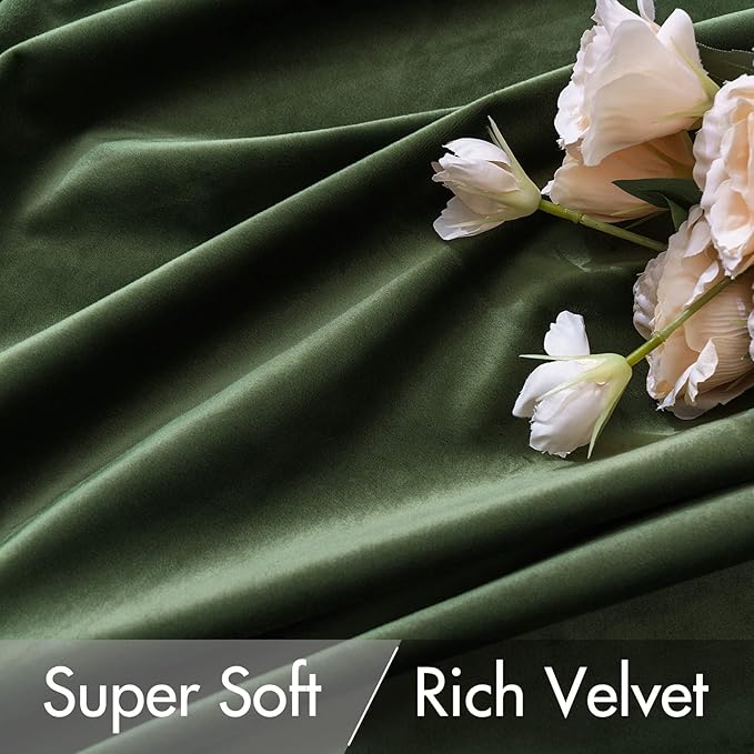 MIULEE Velvet Curtains 72 Inch Wide - Extra Wide Luxury Room Darkening Curtains for Sliding Door Bedroom Living Room Thermal Insulated Window Drapes Back Tab, Olive Green, W 72 x L 84 inch 2 Panels