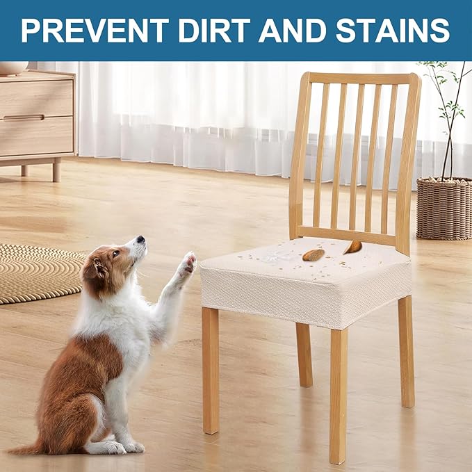 Smiry Waterproof Seat Covers for Dining Room Chairs Set of 10, Stretch Jacquard Removable Washable Chair Seat Slipcovers Protector, No Rear Covers, Beige