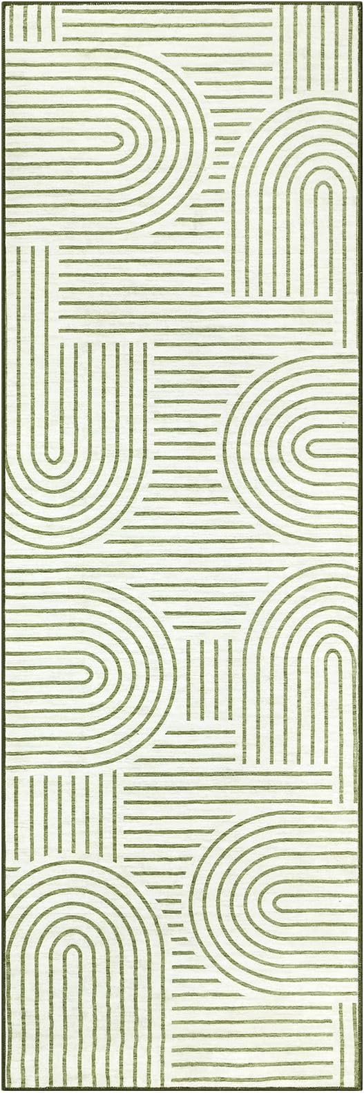 ROYHOME Modern Rug 2.5x10 Runners for Hallways, Abstract Kitchen Runner Rugs Non Slip Bath Runner, Rainbow Washable Rug for Bedroom, Soft Long Rugs for Entryway Bathroom Laundry Dorm, Green