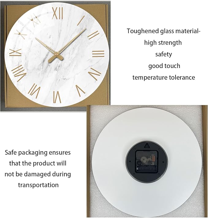 Large White Marble Wall Clocks Battery Operated 20 Inch Modern Analog Glass Wall Clocks for Living Room Office Dinning Room Silent Non Ticking Wall Clock