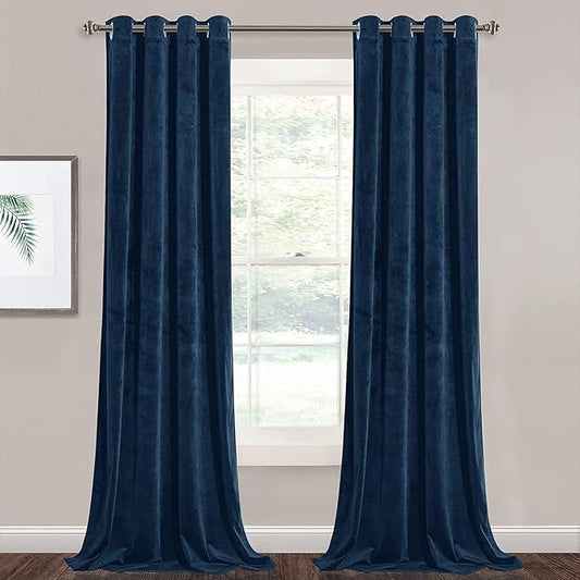 StangH 120 inches Velvet Curtains - Navy Blue Blackout Window Drapes Luxury Decor Extra Long High Ceiling to Floor Tall Curtains for Living Room/Villa/Hotel Large Window, W52 x L120, 2 Panels