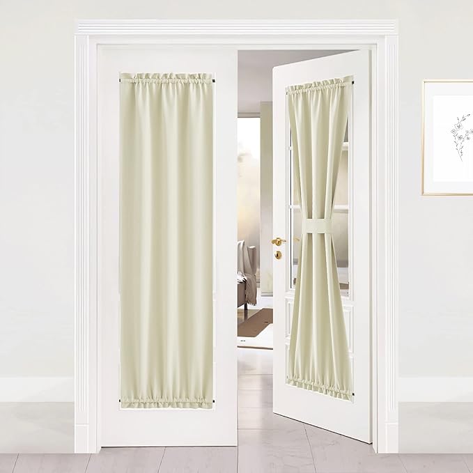 NICETOWN Door Curtain for Window, Privacy Room Darkening Shade, 25 x 72 Inch Thermal Insulated French Door Curtain with Tie Back, 1 Panel, Light Beige