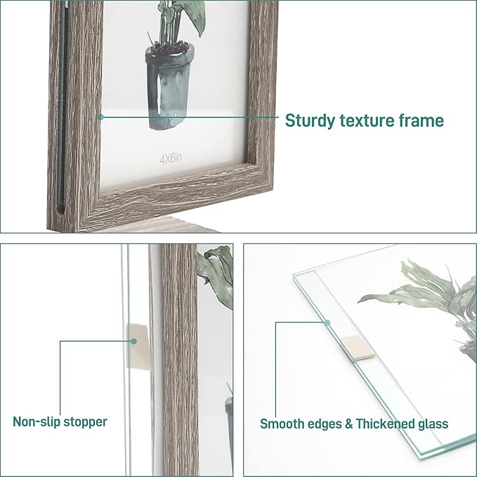 Sapowerntus 4x6 Picture Frames Family Desk Office Rustic Photo Frame, Water Plants Flowers Floating Double Glass Vase Tabletop Standing Home Decor, Wedding Grandma Mother Mom Gift