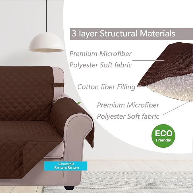 U-NICE HOME Large Sofa Cover Reversible Couch Cover for Dogs Pets with Elastic Straps Water Resistant Furniture Protector for 4 Cushion Couch (Oversized Sofa, Brown/Brown)