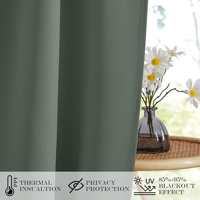 NICETOWN Blackout Curtain for French Door - Thermal Insulated Doorway Curtain, Rod Pocket Farmhouse Window Cover, Single Door Panel, 42 x 80 Inches, 1 Panel, Dark Mallard