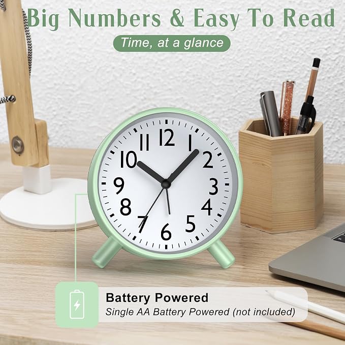 Analog Alarm Clock Night Ligh Battery Operated for Bedroom - Image 3