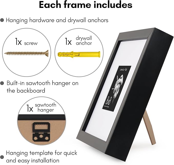 Americanflat 8x8 Picture Frame with Shatter-Resistant Glass - Use as 4x4 Frame with Mat or Display 8x8 Photo Without Mat - Soho Collection - Deep Molding Square Frames for Tabletop or Wall - Black