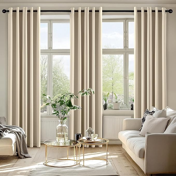 MIULEE Cream Beige Blackout Curtains for Bedroom Living Room 84 Inches Long 2 Panels, Thermal Insulated Room Darkening Drapes Grommet Noise Reducing Light Blocking Window Treatments 40x84 Inch