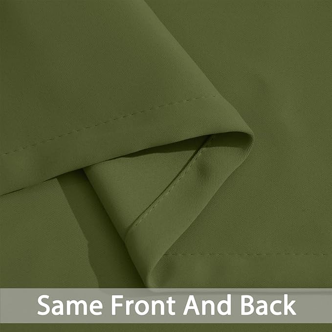 Yakamok Olive Green Blackout Curtains with Grommet Green Room Darkening Thermal Insulated Curtain Set of 2 Drapes for Bedroom Living Room, 52W x 96L,2 Panels