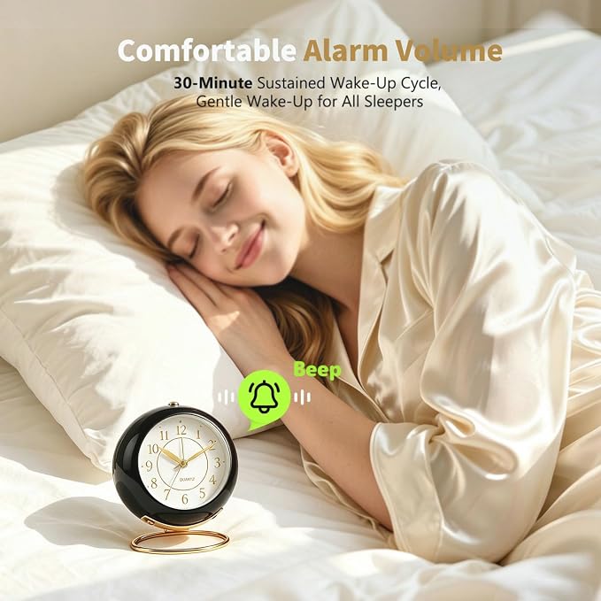 Analog Alarm Clock, Retro Small Desk Clock with Night Light, Backlight Cute Simple Design, Silent Non-Ticking, Battery Powered, for Bedroom,Travel,Kitchen,Bedside Desktop Decor - Image 3