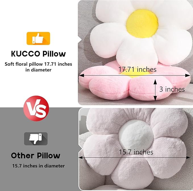 17.7 Inch White Flower Pillow – Daisy Shaped Cute Decorative Throw Pillow, Soft Floral Seating Cushion Floor Pillows for Sofa, Bed, Chair & Room Easter Decorations for Home