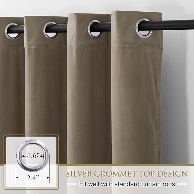 StangH Luxury Camel Beige Velvet Curtains - Farmhouse Decor Light Blocking Window Draperies 102 inches Long, Heavy Solid Panels Winter Cold Blocking for Nursery/Office,W52 x L102, 2 Panels