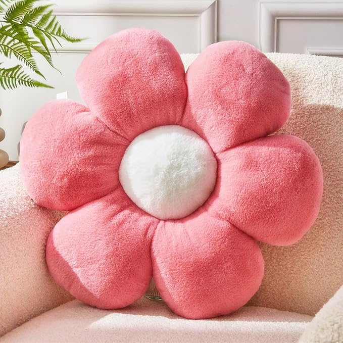Pink Flower Pillow,Flower Shaped Throw Pillow 15.7In Daisy Pillow Cute Flower Seating Cushion Cute Home Decor& Plush Pillow for Sofa Couch Bed
