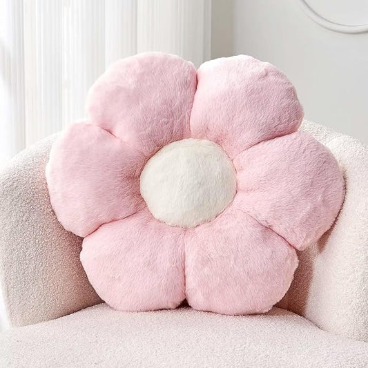 Kcvvcr Pink Flower Pillow, Cute Decorative Flower Shaped Throw Pillow with Faux Rabbit Fur, 19.6" Soft Flower Plush Throw Pillow Floor Pillows Room Décor for Bedroom Living Room
