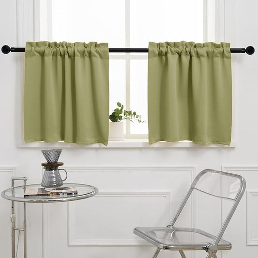 Pickluc Cafe Half Window Curtain - 2 Panels, 30" Wide x 30" Long, Sage Green, Short Blackout Kitchen Curtain