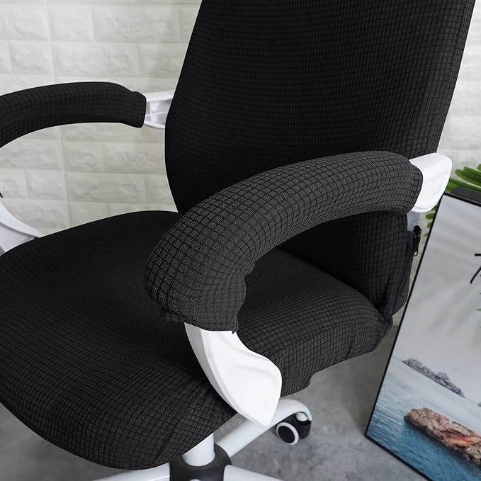 FORCHEER Large Office Chair Cover with Armrest Covers Black Water Repellent Jacquard Computer Chair Covers with Arms Washable Removable